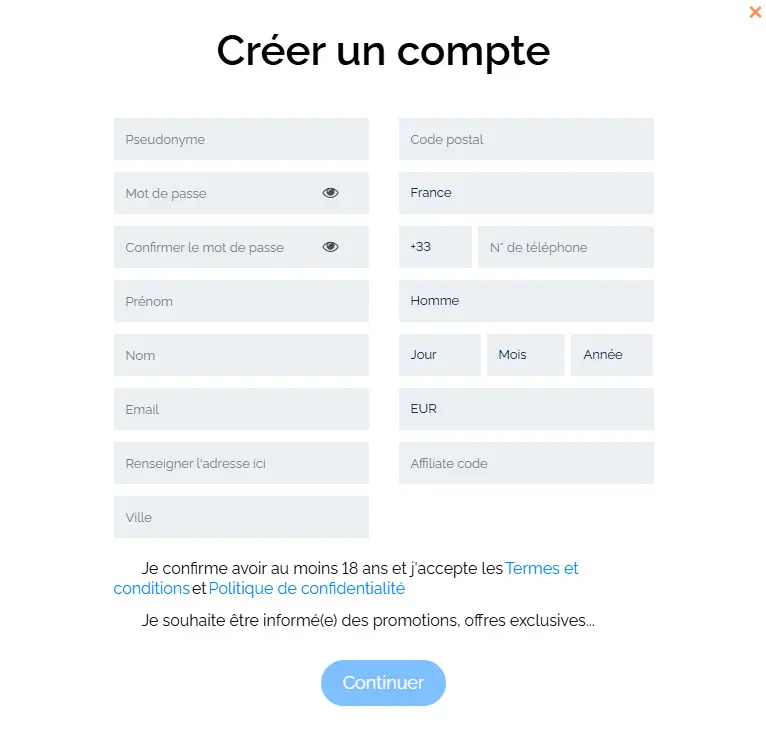Processus d'inscription OCEAN BREEZE CASINO